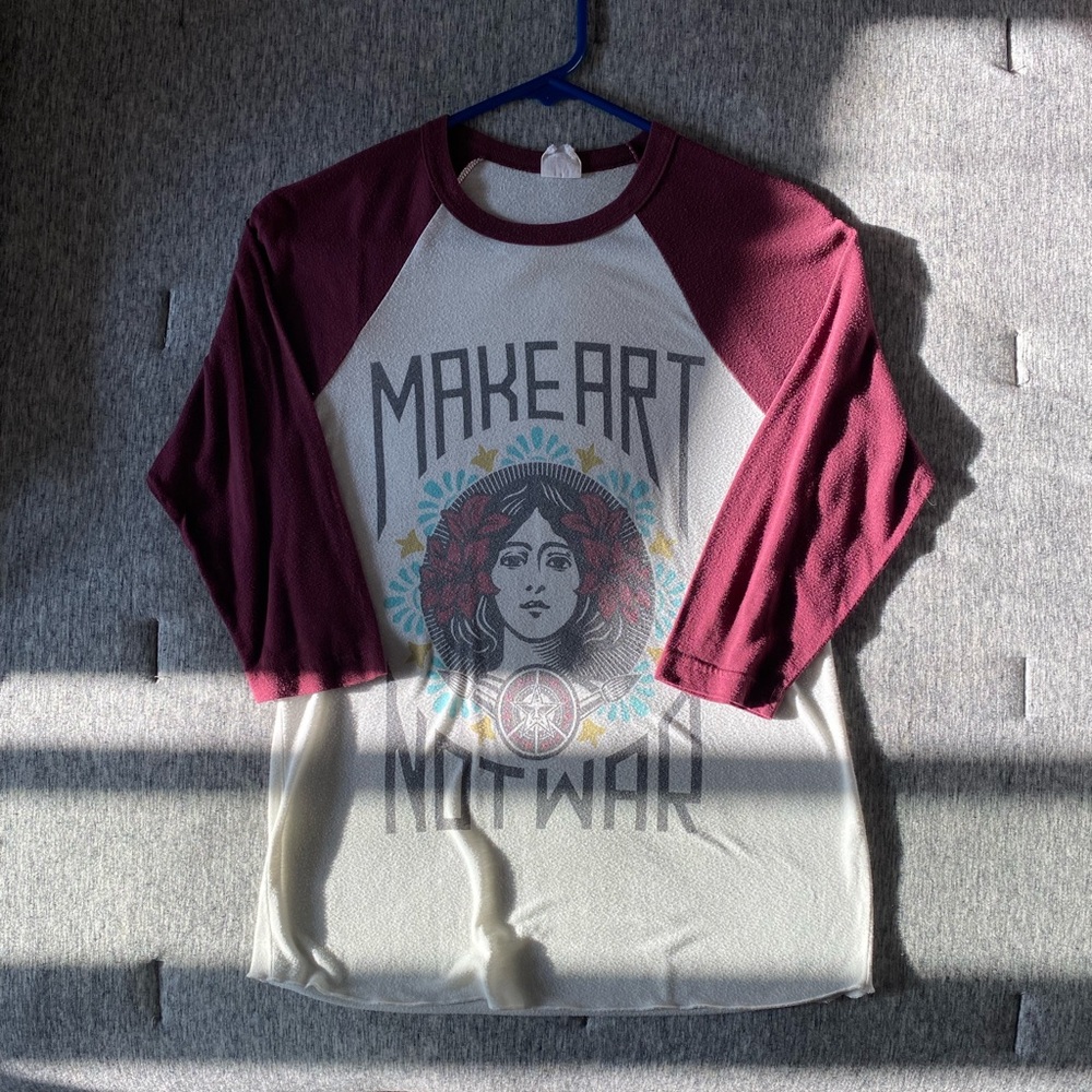 Obey Make Art Not War Maroon Baseball Tee